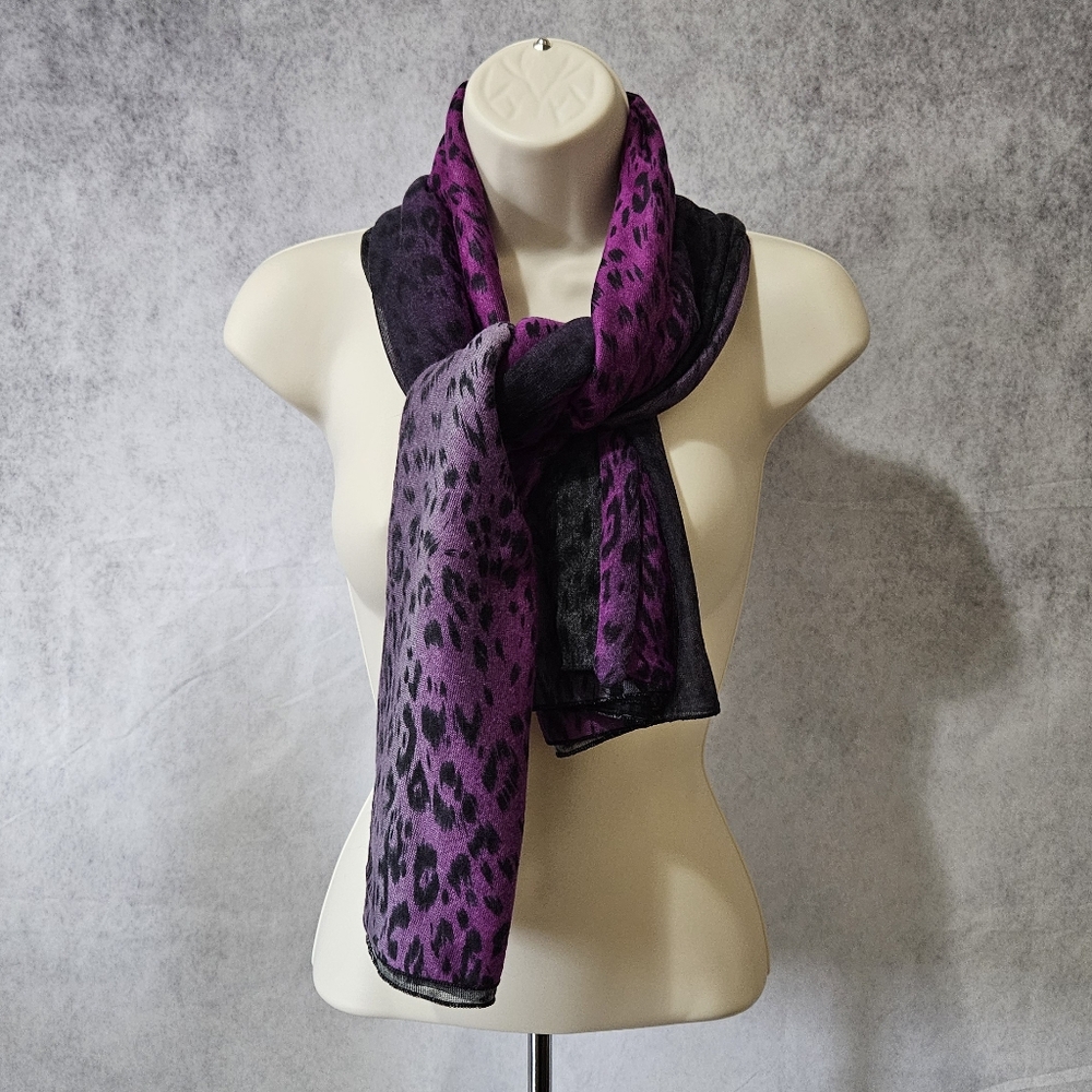 VINTAGE Lightweight Sheer Ombre Leopard Print Scarf - Picture 3 of 8